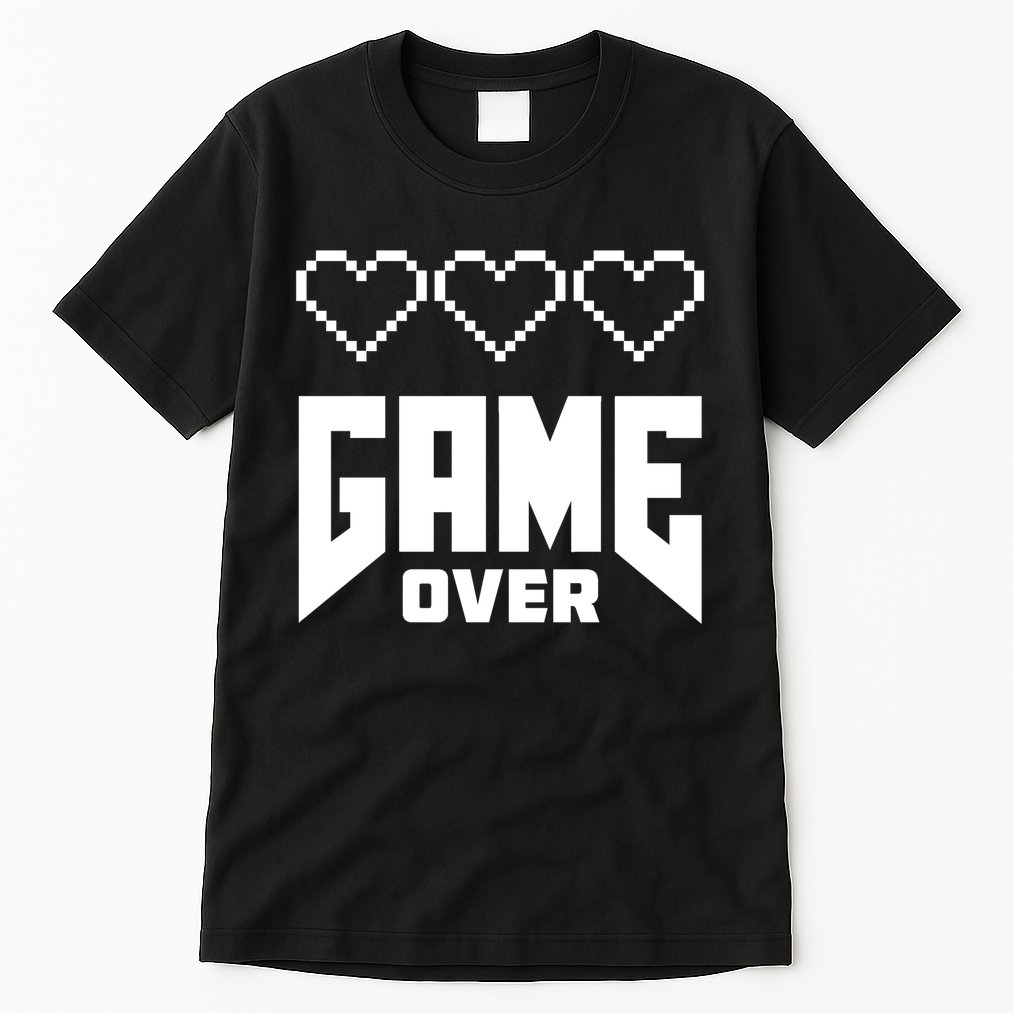 Retro Game Over Out Of Hearts Tall T-Shirt