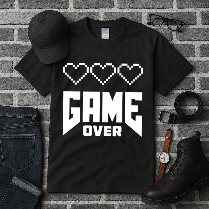 Retro Game Over Out Of Hearts Tall T-Shirt