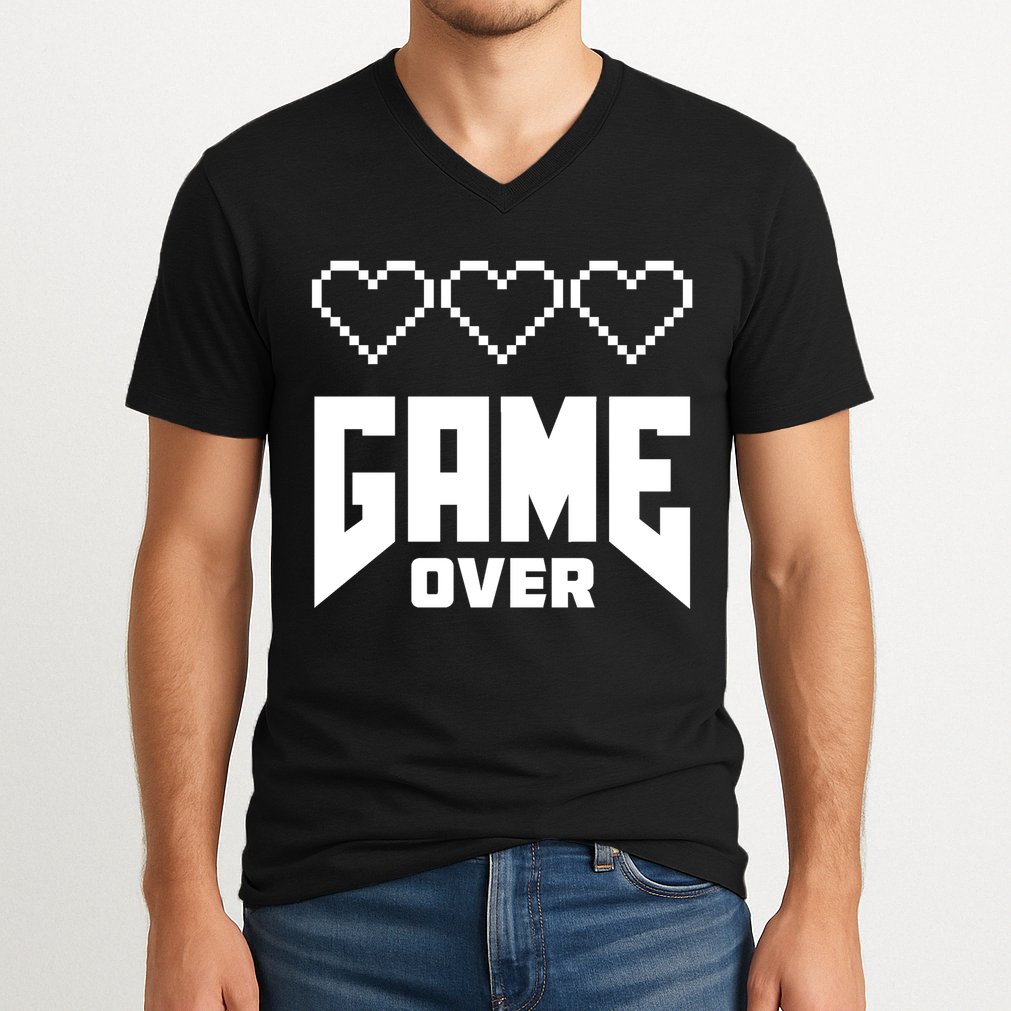 Retro Game Over Out Of Hearts V-Neck T-Shirt