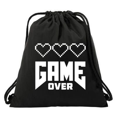 Retro Game Over Out Of Hearts Drawstring Bag