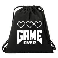 Retro Game Over Out Of Hearts Drawstring Bag
