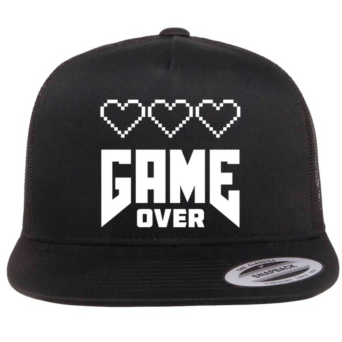 Retro Game Over Out Of Hearts Flat Bill Trucker Hat