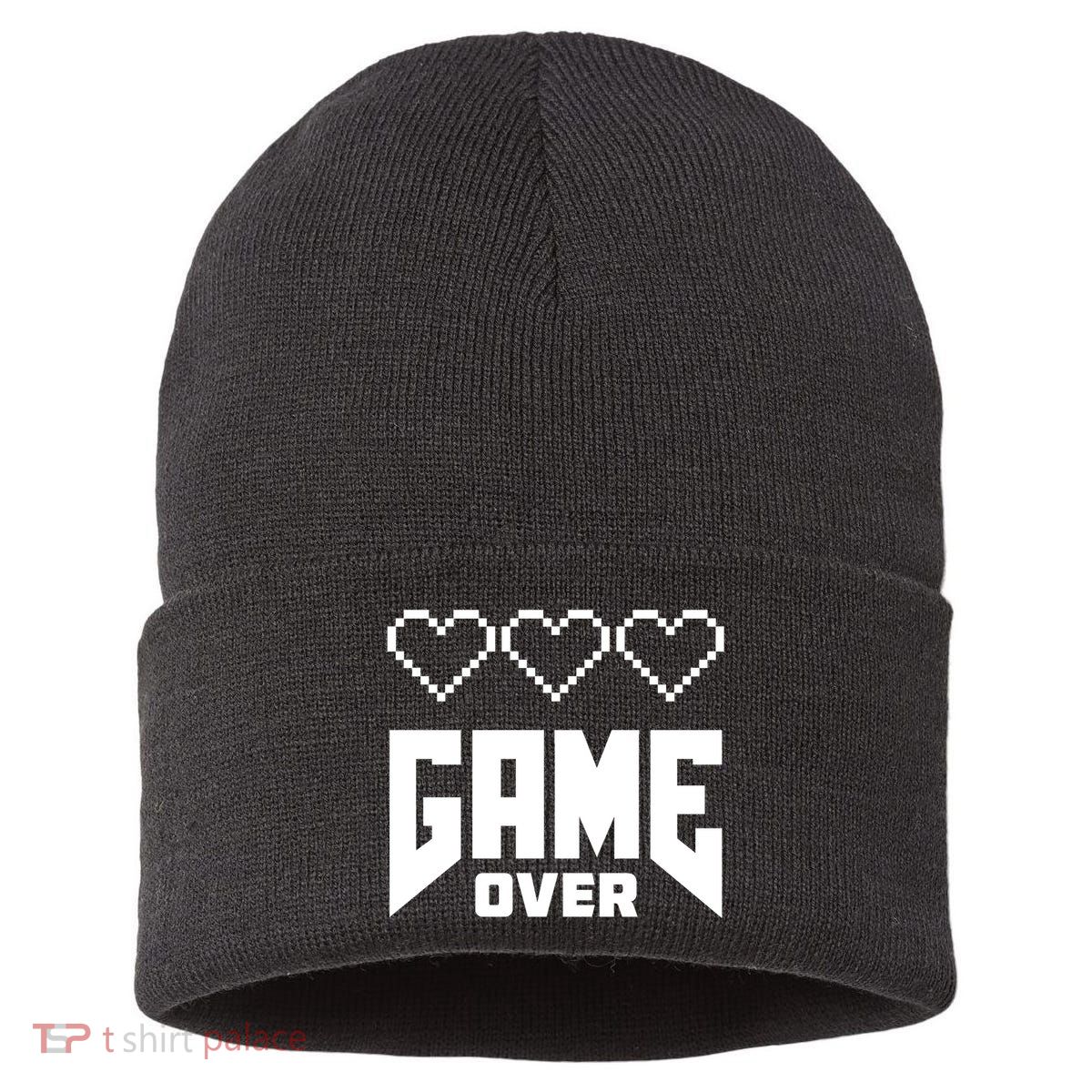 Retro Game Over Out Of Hearts Sustainable Knit Beanie