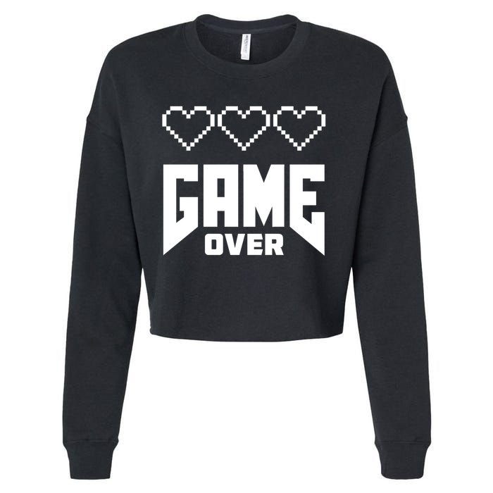 Retro Game Over Out Of Hearts Cropped Pullover Crew