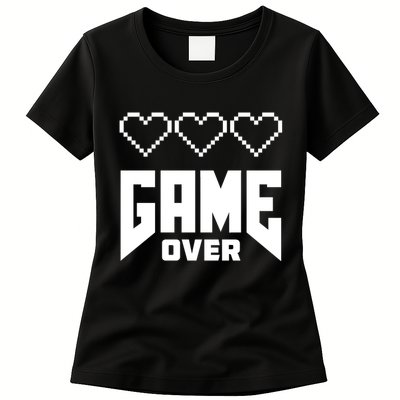 Retro Game Over Out Of Hearts Womens T-Shirt