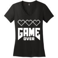 Retro Game Over Out Of Hearts Women's V-Neck T-Shirt