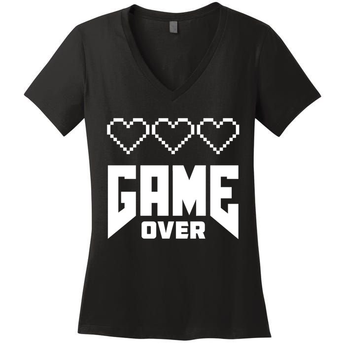 Retro Game Over Out Of Hearts Women's V-Neck T-Shirt