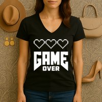 Retro Game Over Out Of Hearts Women's V-Neck T-Shirt
