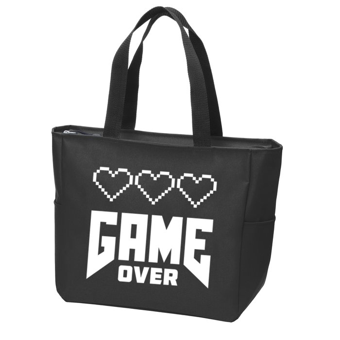 Retro Game Over Out Of Hearts Zip Tote Bag