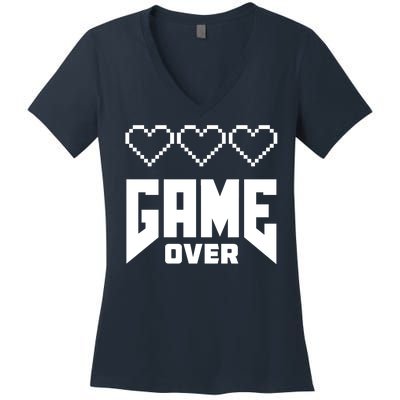 Retro Game Over Out Of Hearts Women's V-Neck T-Shirt