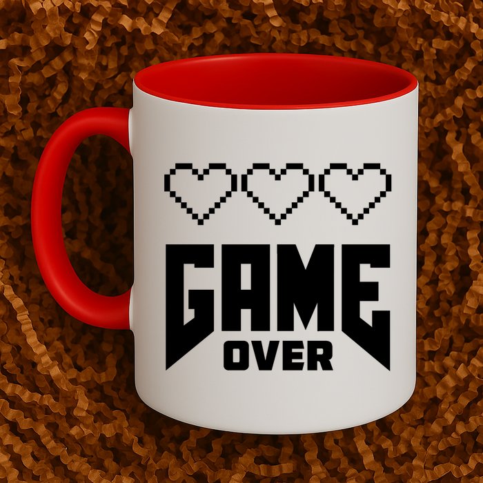 Retro Game Over Out Of Hearts Mug
