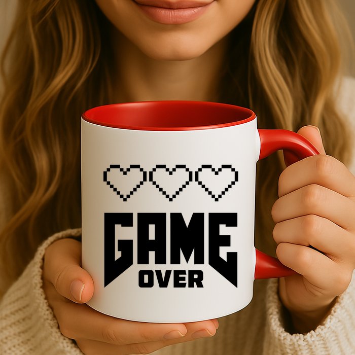 Retro Game Over Out Of Hearts Mug