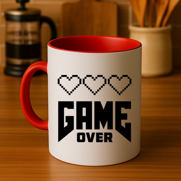 Retro Game Over Out Of Hearts Mug