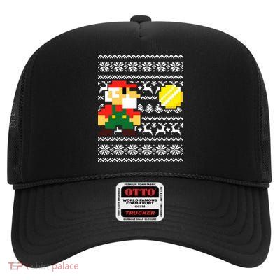 Retro Gamer Gaming Ugly Christmas High Crown Mesh Back Trucker Hat