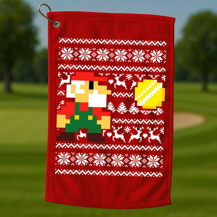 Retro Gamer Gaming Ugly Christmas Golf Towel
