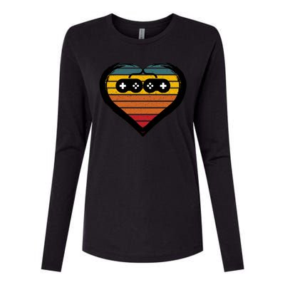 Retro Gamer Heart Womens Cotton Relaxed Long Sleeve T-Shirt