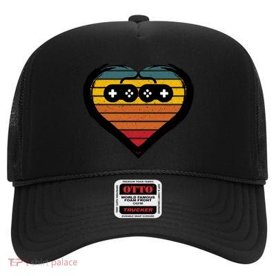 Retro Gamer Heart High Crown Mesh Back Trucker Hat