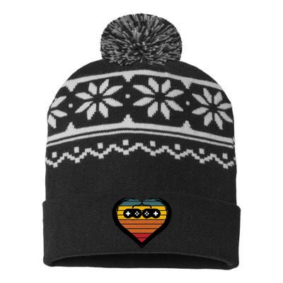 Retro Gamer Heart USA-Made Snowflake Beanie