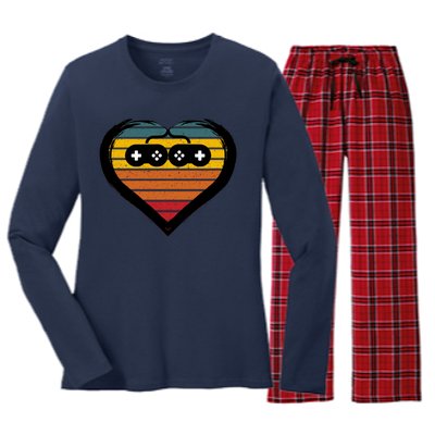 Retro Gamer Heart Women's Long Sleeve Flannel Pajama Set 