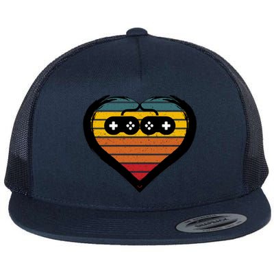 Retro Gamer Heart Flat Bill Trucker Hat