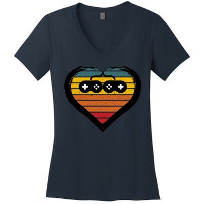 Retro Gamer Heart Women's V-Neck T-Shirt