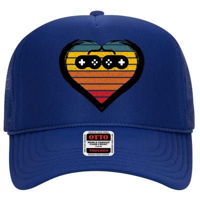 Retro Gamer Heart High Crown Mesh Back Trucker Hat