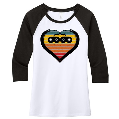 Retro Gamer Heart Women's Tri-Blend 3/4-Sleeve Raglan Shirt