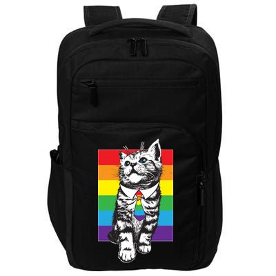 Retro Gay Pride Ally Support Kitten Impact Tech Backpack