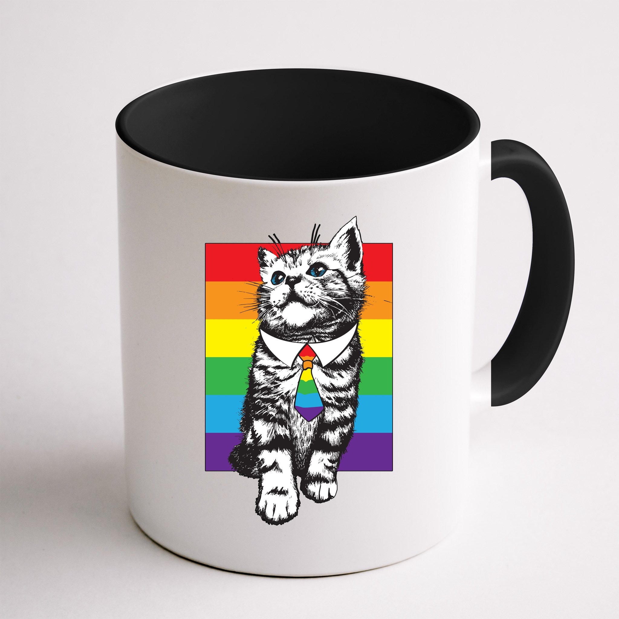Retro Gay Pride Ally Support Kitten Mug