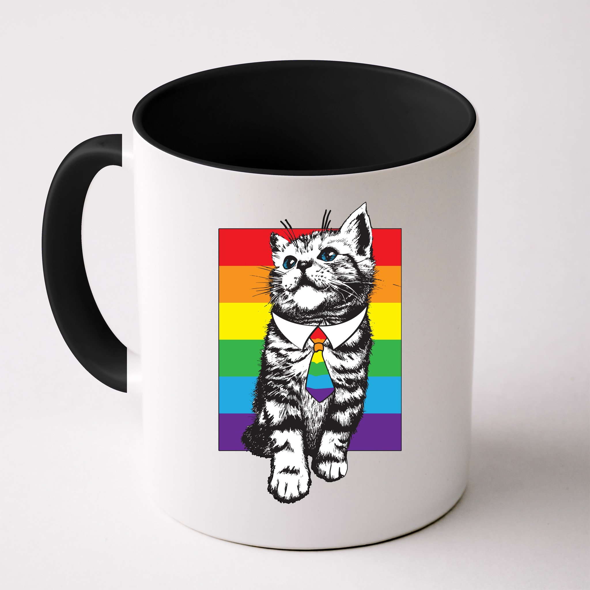 Retro Gay Pride Ally Support Kitten Mug