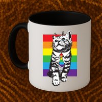 Retro Gay Pride Ally Support Kitten Mug
