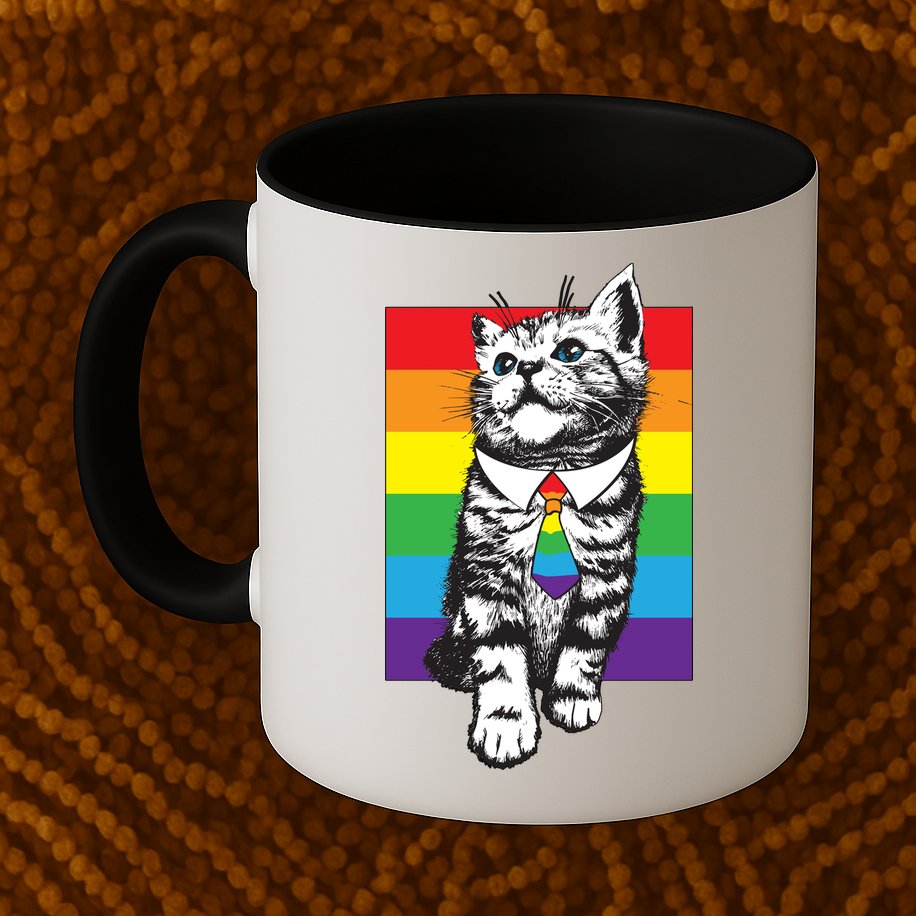 Retro Gay Pride Ally Support Kitten Mug