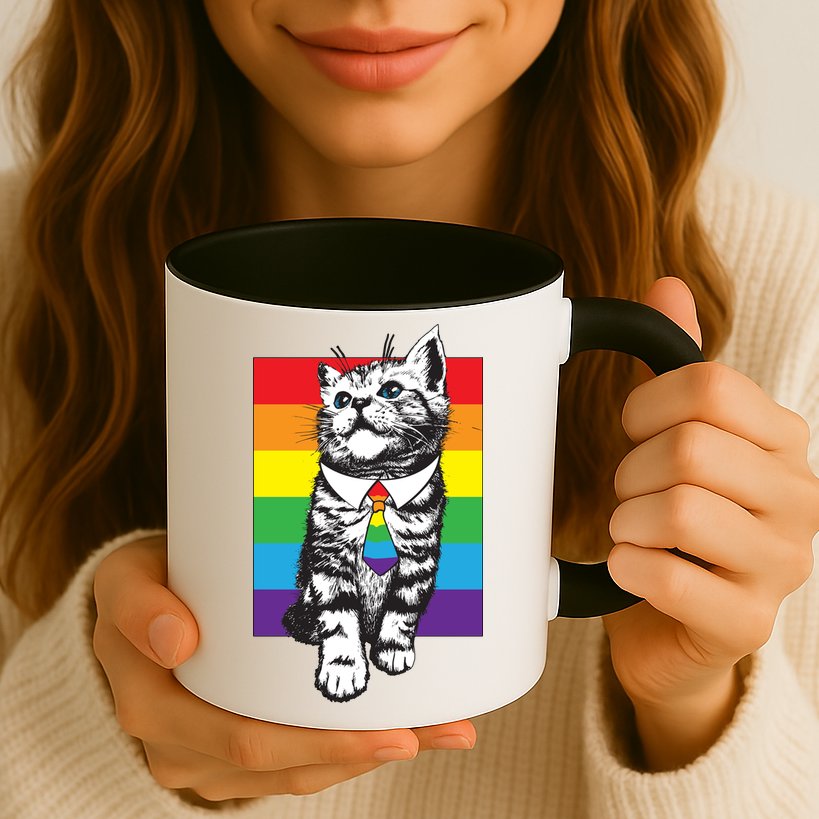 Retro Gay Pride Ally Support Kitten Mug