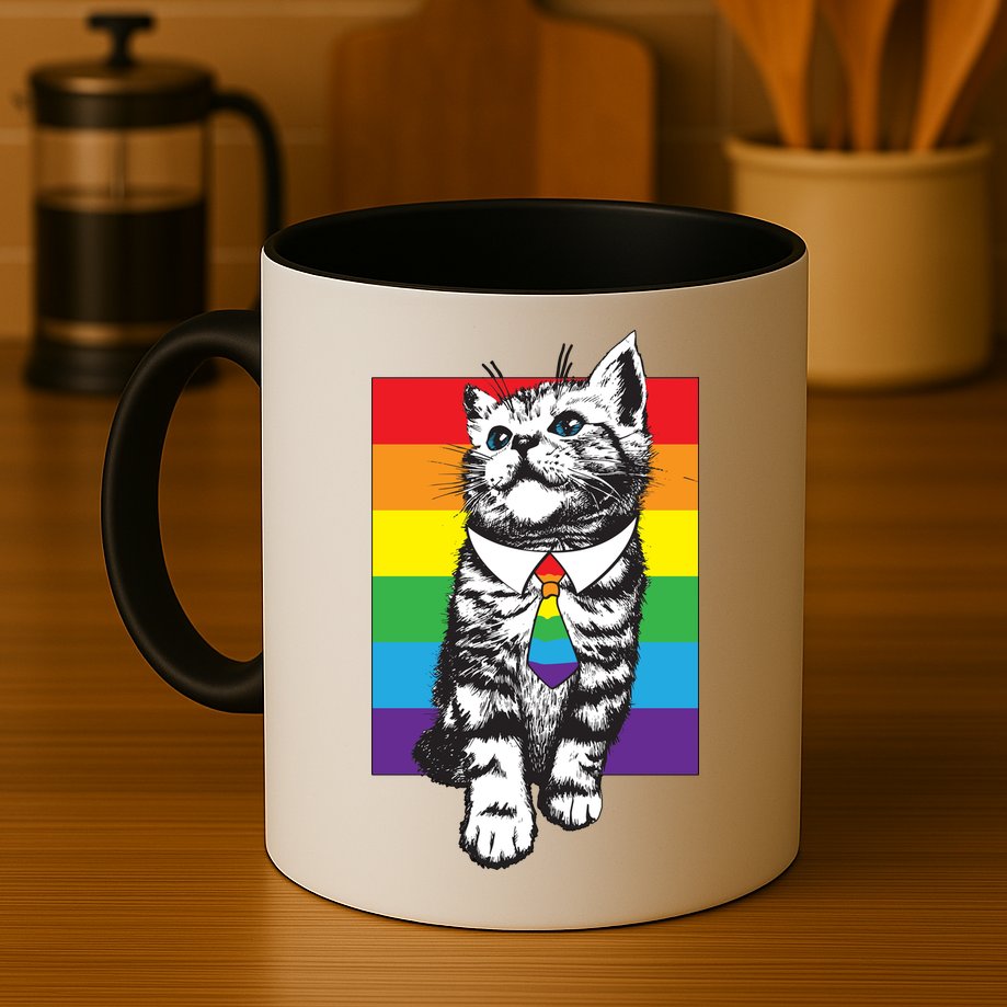 Retro Gay Pride Ally Support Kitten Mug