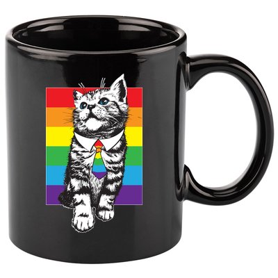 Retro Gay Pride Ally Support Kitten 11oz C Handle Ceramic Mug