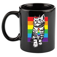 Retro Gay Pride Ally Support Kitten 11oz C Handle Ceramic Mug
