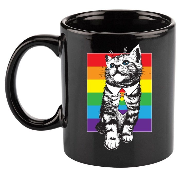 Retro Gay Pride Ally Support Kitten 11oz C Handle Ceramic Mug