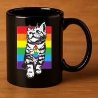 Retro Gay Pride Ally Support Kitten 11oz C Handle Ceramic Mug