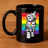 Retro Gay Pride Ally Support Kitten 11oz C Handle Ceramic Mug