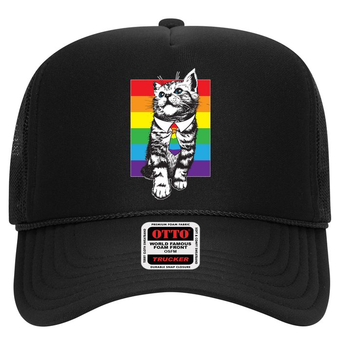 Retro Gay Pride Ally Support Kitten Trucker Hat