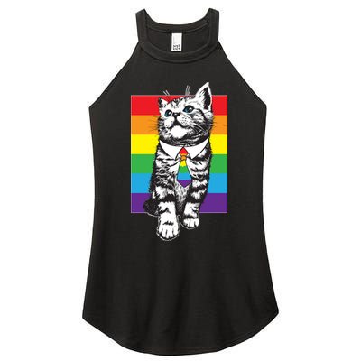 Retro Gay Pride Ally Support Kitten Women's Perfect Tri Rocker Tank