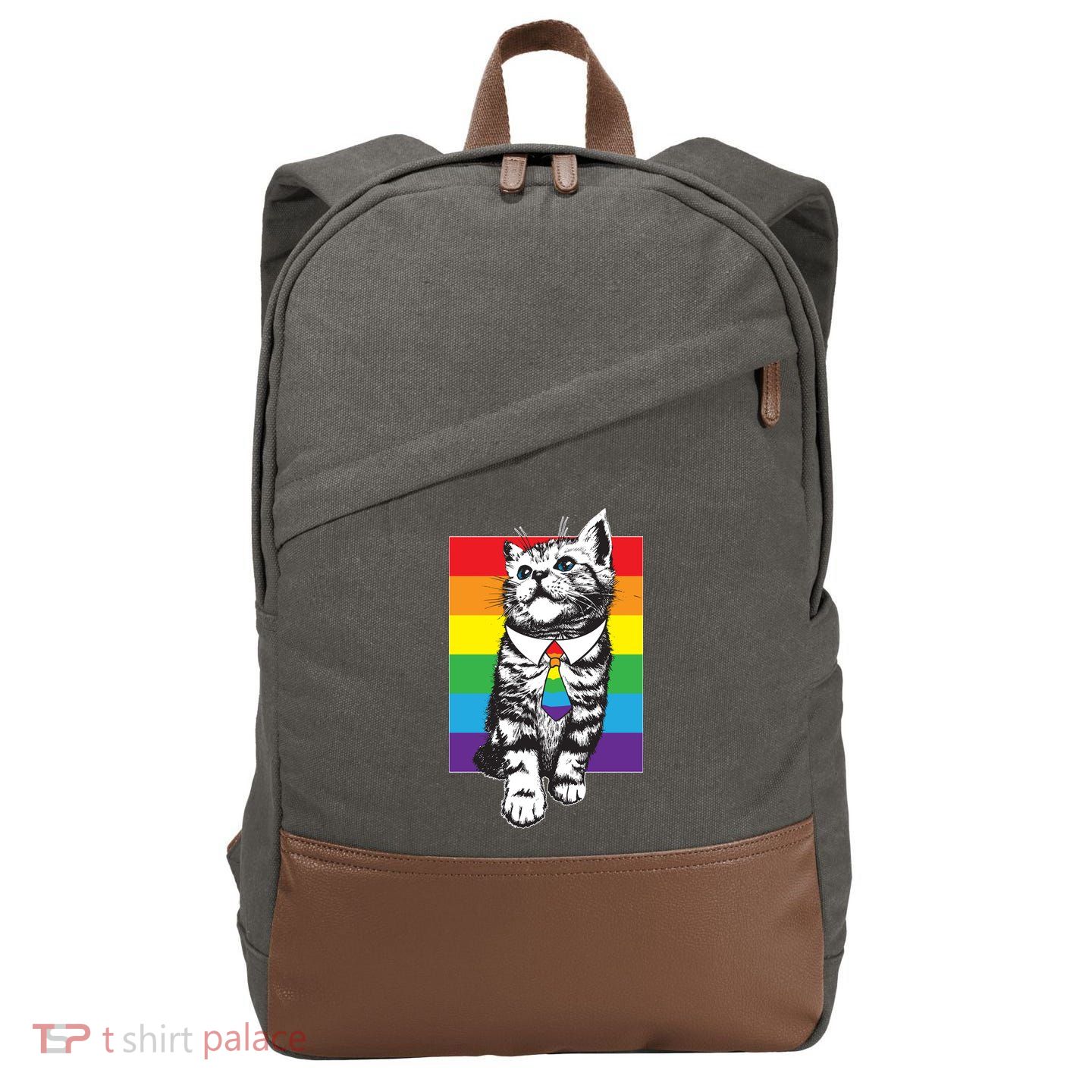 Retro Gay Pride Ally Support Kitten Cotton Canvas Backpack
