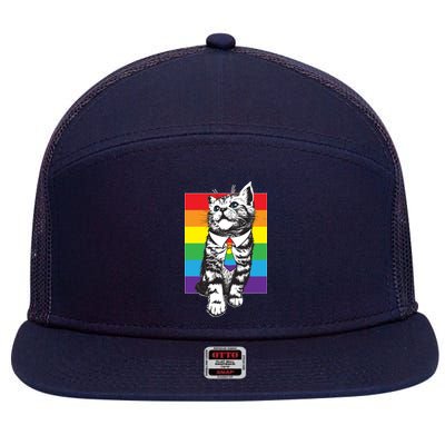 Retro Gay Pride Ally Support Kitten 7 Panel Mesh Trucker Snapback Hat