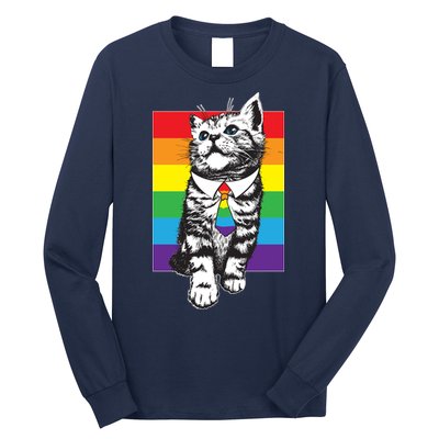 Retro Gay Pride Ally Support Kitten Long Sleeve Shirt