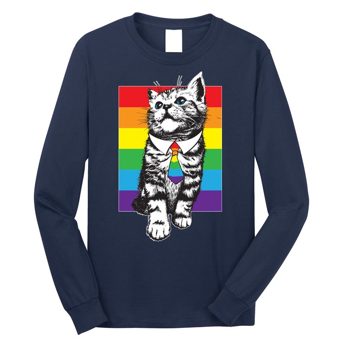 Retro Gay Pride Ally Support Kitten Long Sleeve Shirt