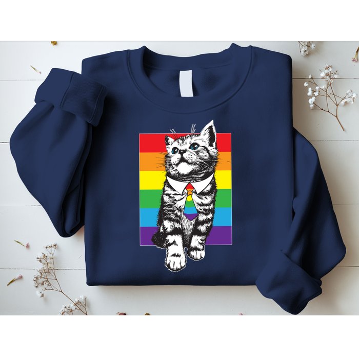 Retro Gay Pride Ally Support Kitten Sweatshirt