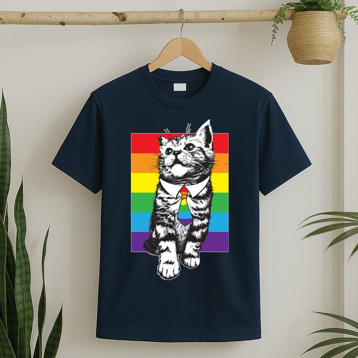 Retro Gay Pride Ally Support Kitten T-Shirt