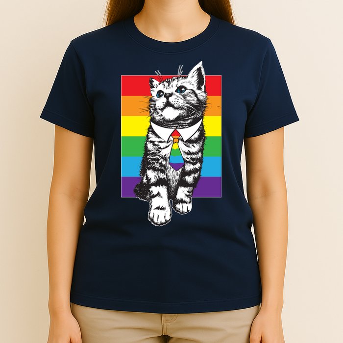 Retro Gay Pride Ally Support Kitten T-Shirt