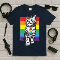 Retro Gay Pride Ally Support Kitten T-Shirt