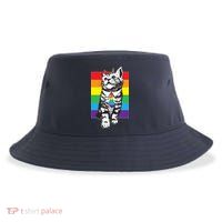 Retro Gay Pride Ally Support Kitten Sustainable Bucket Hat